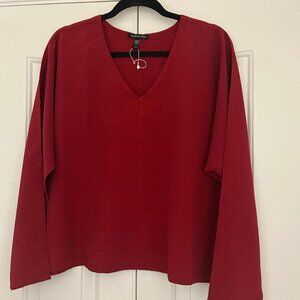 Eileen Fisher Women's Deep Red  V Neck  Pullover Top Size M NEW